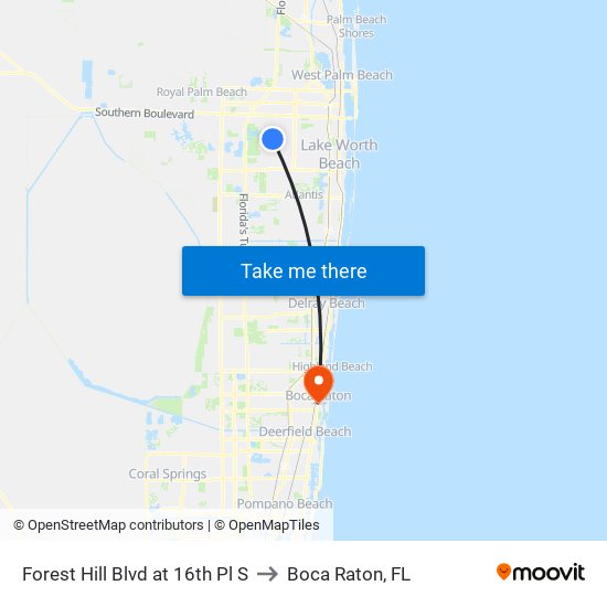 Forest Hill Blvd at 16th Pl S to Boca Raton, FL map
