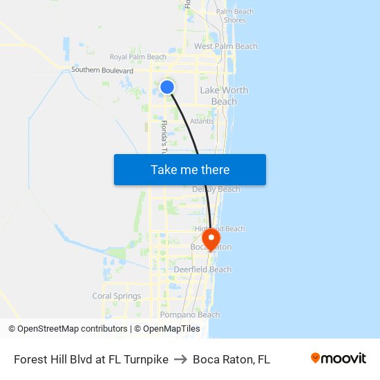Forest Hill Blvd at FL Turnpike to Boca Raton, FL map
