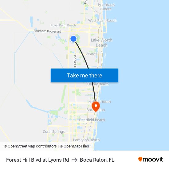 Forest Hill Blvd at Lyons Rd to Boca Raton, FL map