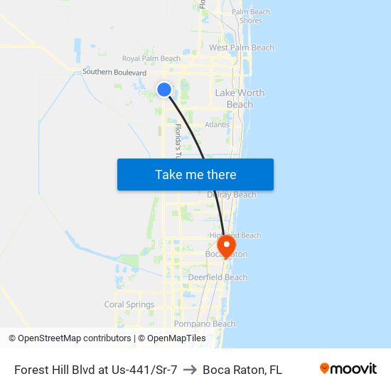 Forest Hill Blvd at  Us-441/Sr-7 to Boca Raton, FL map