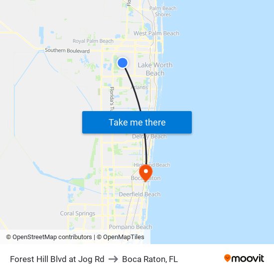 Forest Hill Blvd at Jog Rd to Boca Raton, FL map