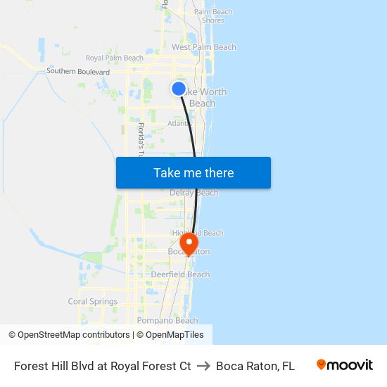 Forest Hill Blvd at Royal Forest Ct to Boca Raton, FL map