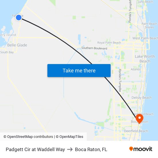 Padgett Cir at Waddell Way to Boca Raton, FL map