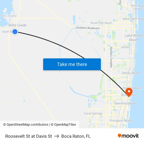 Roosevelt St at Davis St to Boca Raton, FL map