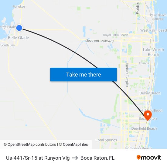 Us-441/Sr-15 at Runyon Vlg to Boca Raton, FL map