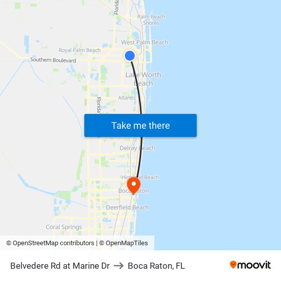 Belvedere Rd at Marine Dr to Boca Raton, FL map