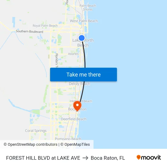 FOREST HILL BLVD at LAKE AVE to Boca Raton, FL map