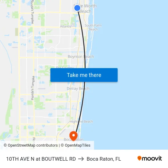 10TH AVE N at  BOUTWELL RD to Boca Raton, FL map