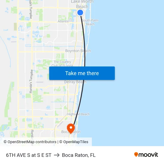 6TH AVE S at S E ST to Boca Raton, FL map