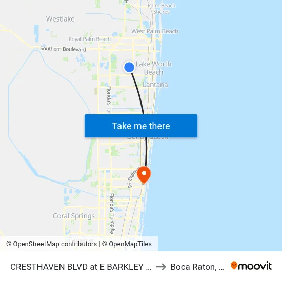 CRESTHAVEN BLVD at  E BARKLEY DR to Boca Raton, FL map