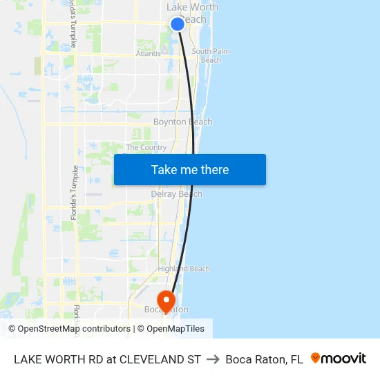 LAKE WORTH RD at CLEVELAND ST to Boca Raton, FL map