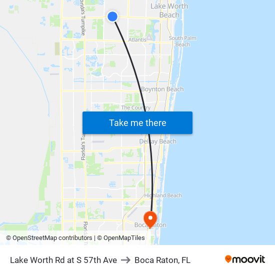 Lake Worth Rd at S 57th Ave to Boca Raton, FL map