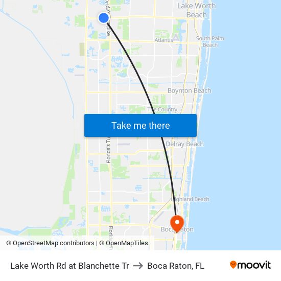 Lake Worth Rd at Blanchette Tr to Boca Raton, FL map