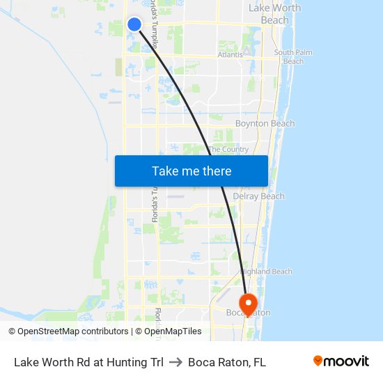 Lake Worth Rd at  Hunting Trl to Boca Raton, FL map