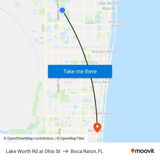 Lake Worth Rd at Ohio St to Boca Raton, FL map