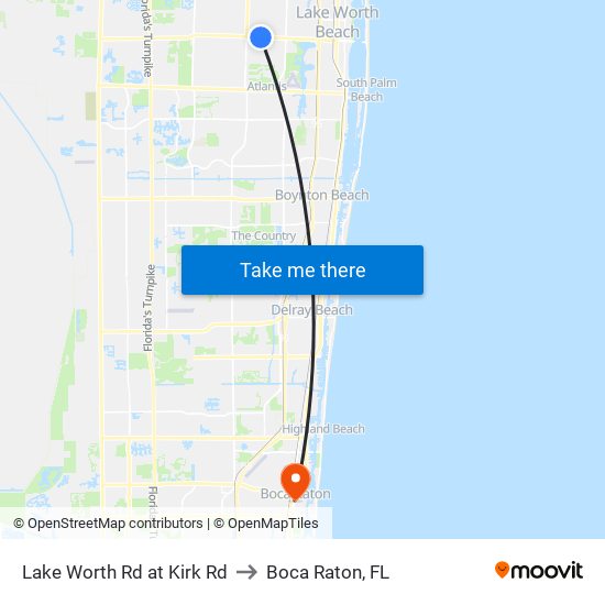 Lake Worth Rd at Kirk Rd to Boca Raton, FL map