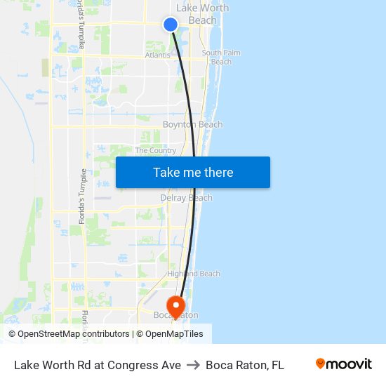 Lake Worth Rd at Congress Ave to Boca Raton, FL map
