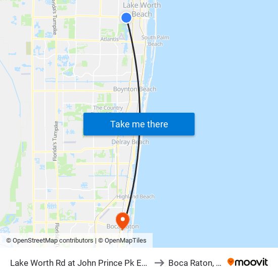 Lake Worth Rd at John Prince Pk Ent2 to Boca Raton, FL map