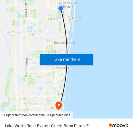 Lake Worth Rd at  Everett Ct to Boca Raton, FL map