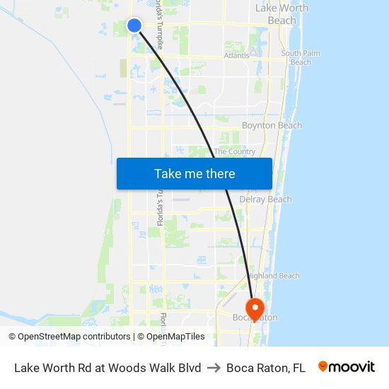 Lake Worth Rd at  Woods Walk Blvd to Boca Raton, FL map