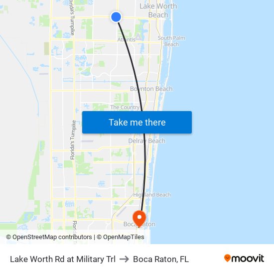 Lake Worth Rd at Military Trl to Boca Raton, FL map