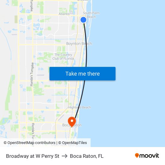 Broadway at W Perry St to Boca Raton, FL map