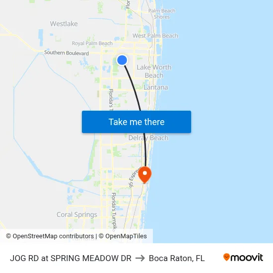 JOG RD at SPRING MEADOW DR to Boca Raton, FL map