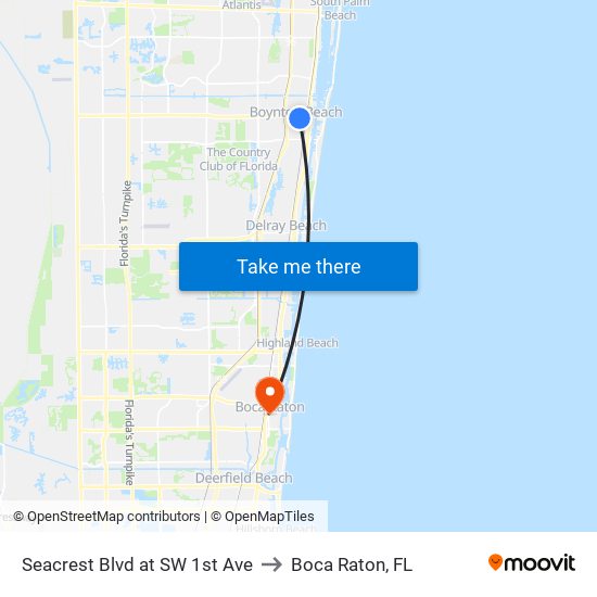 Seacrest Blvd at SW 1st Ave to Boca Raton, FL map
