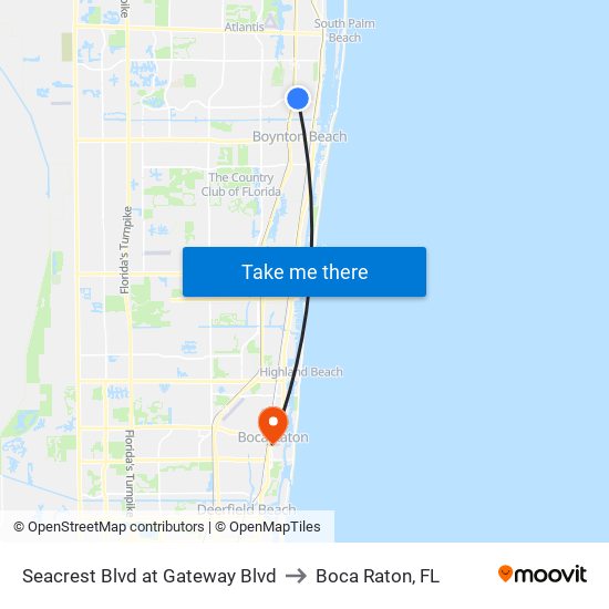 Seacrest Blvd at Gateway Blvd to Boca Raton, FL map