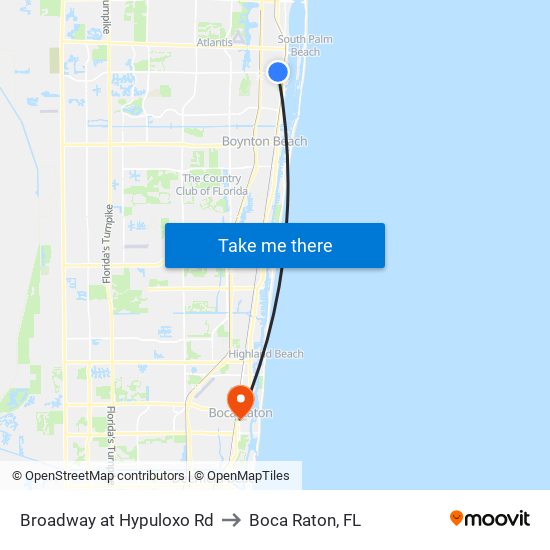 Broadway at Hypuloxo Rd to Boca Raton, FL map