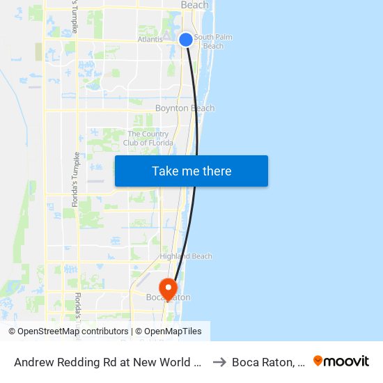 Andrew Redding Rd at New World Ave to Boca Raton, FL map