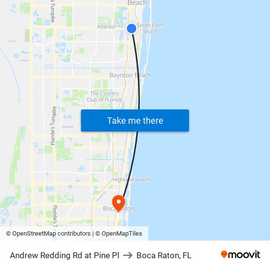 Andrew Redding Rd at Pine Pl to Boca Raton, FL map