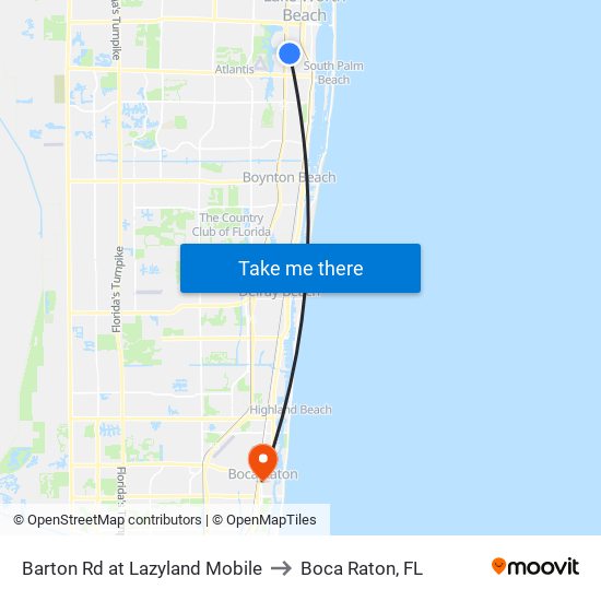 Barton Rd at Lazyland Mobile to Boca Raton, FL map