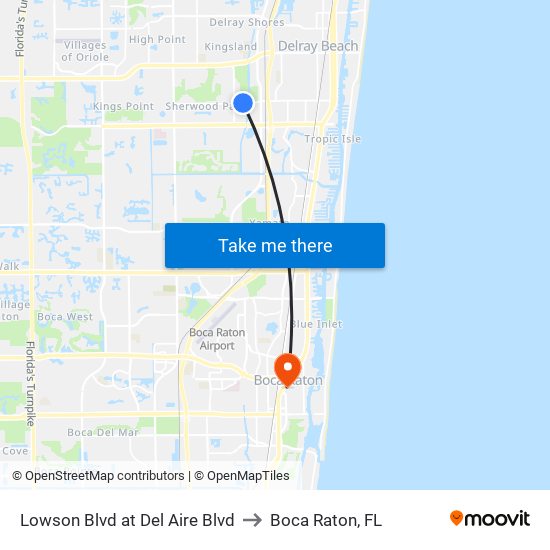 Lowson Blvd at Del Aire Blvd to Boca Raton, FL map