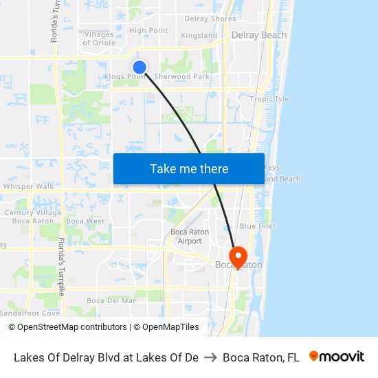 Lakes Of Delray Blvd at  Lakes Of De to Boca Raton, FL map