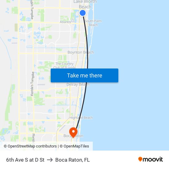 6th Ave S at D St to Boca Raton, FL map