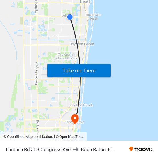 Lantana Rd at S Congress Ave to Boca Raton, FL map