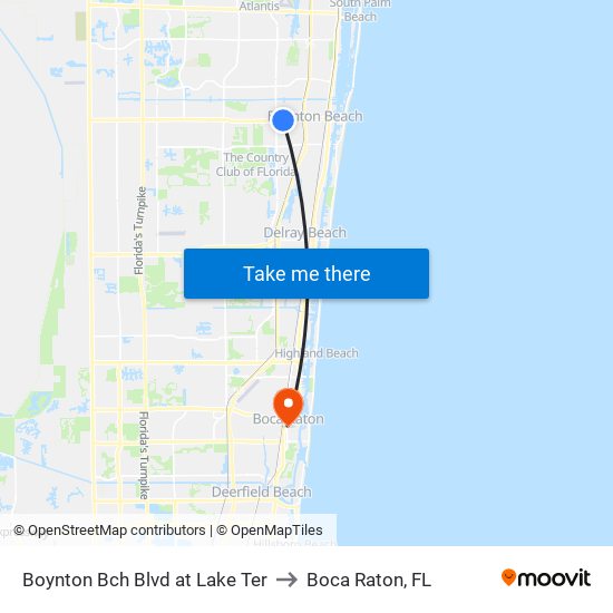Boynton Bch Blvd at Lake Ter to Boca Raton, FL map