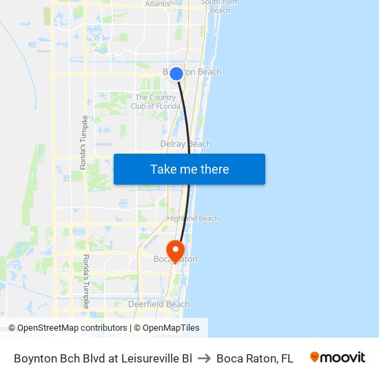 Boynton Bch Blvd at  Leisureville Bl to Boca Raton, FL map
