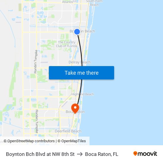 Boynton Bch Blvd at NW 8th St to Boca Raton, FL map