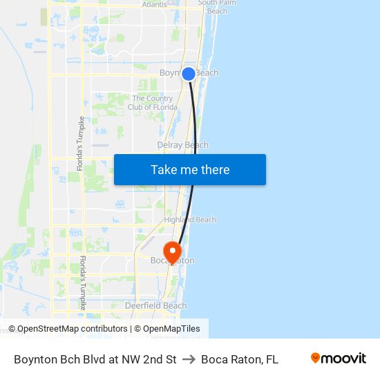 Boynton Bch Blvd at NW 2nd St to Boca Raton, FL map