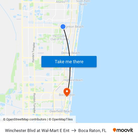 Winchester Blvd at Wal-Mart E Ent to Boca Raton, FL map