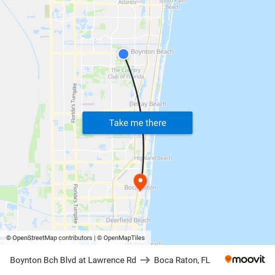 Boynton Bch Blvd at Lawrence Rd to Boca Raton, FL map