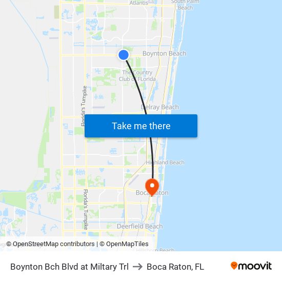 Boynton Bch Blvd at Miltary Trl to Boca Raton, FL map