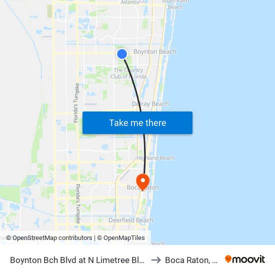 BOYNTON BCH BLVD at N LIMETREE BLVD to Boca Raton, FL map