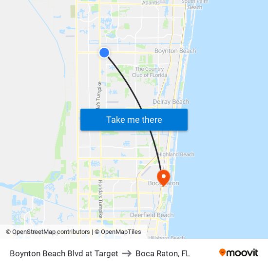 Boynton Beach Blvd at Target to Boca Raton, FL map