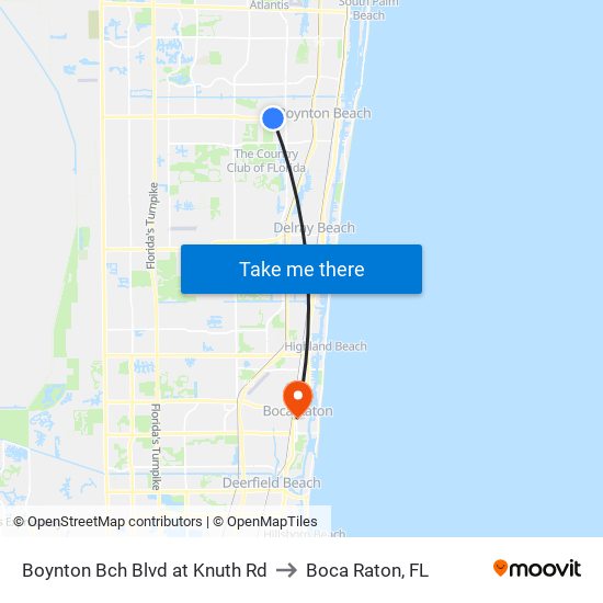 Boynton Bch Blvd at Knuth Rd to Boca Raton, FL map