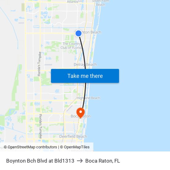Boynton Bch Blvd at Bld1313 to Boca Raton, FL map