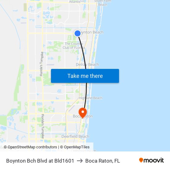 BOYNTON BCH BLVD at BLD1601 to Boca Raton, FL map