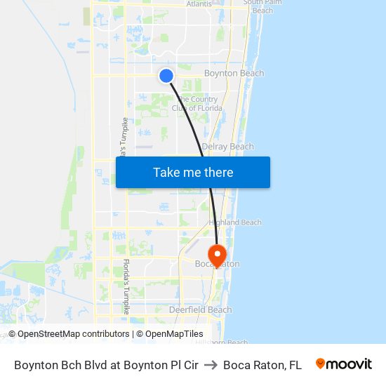 Boynton Bch Blvd at Boynton Pl Cir to Boca Raton, FL map